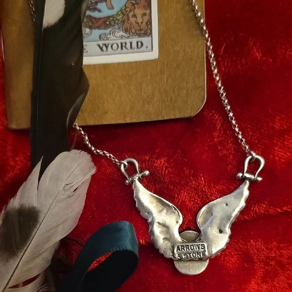 Silver Wings Necklace with Green Fox Turqouise - Picture 2 of 5